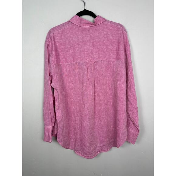 Madewell NWT Women’s Fuchsia 100% Linen Oversized Button Up Shirt size Small - Picture 6 of 9